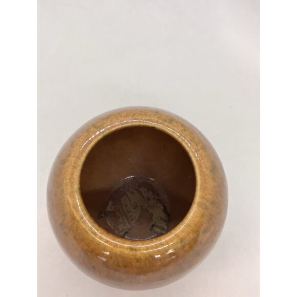 Haeger Orb Ball Ceramic Vase Planter Speckled Brown 1980’s Label 4” - Picture 6 of 12